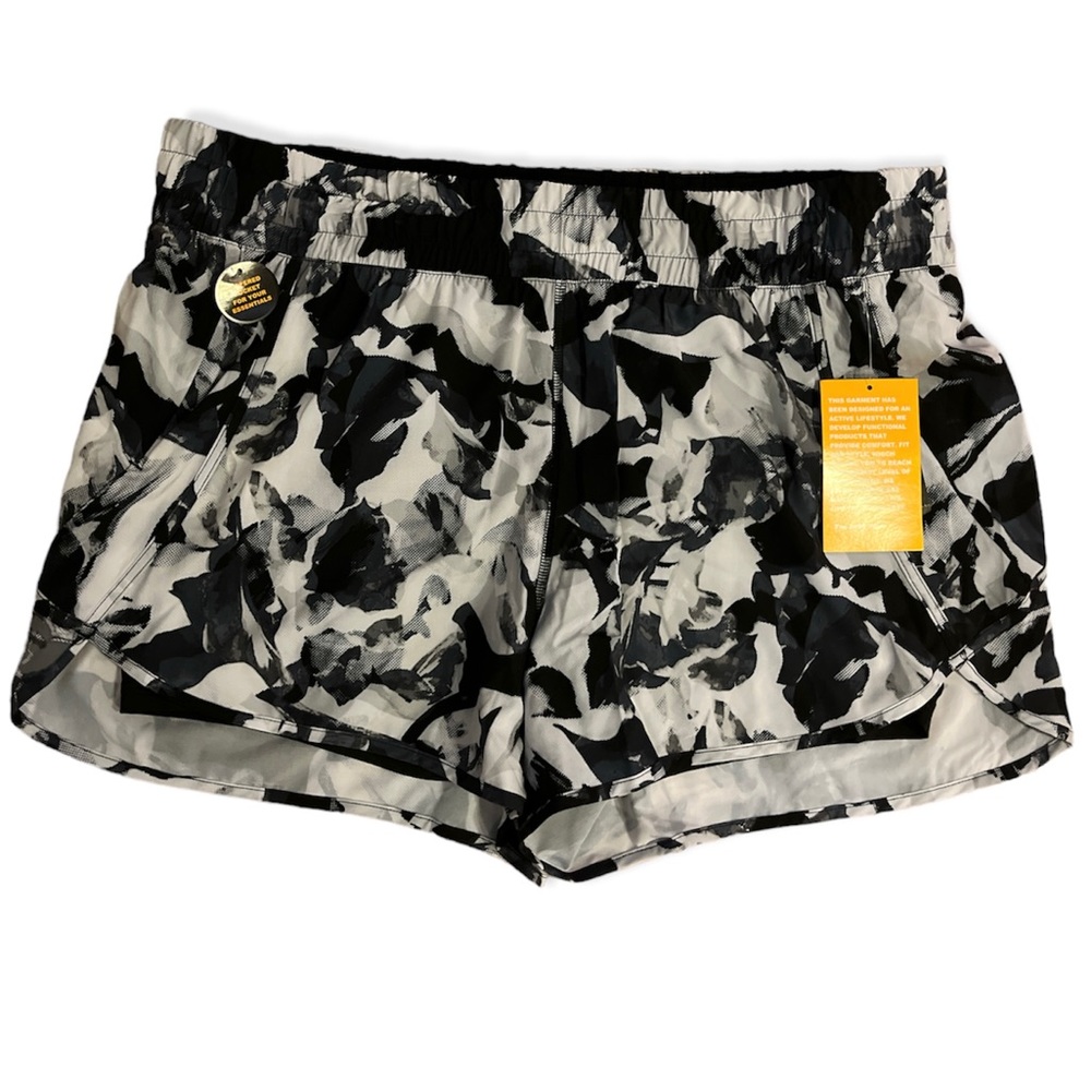 NWT AVIA womens black white lined zippered pockets workout athletic shorts XXL